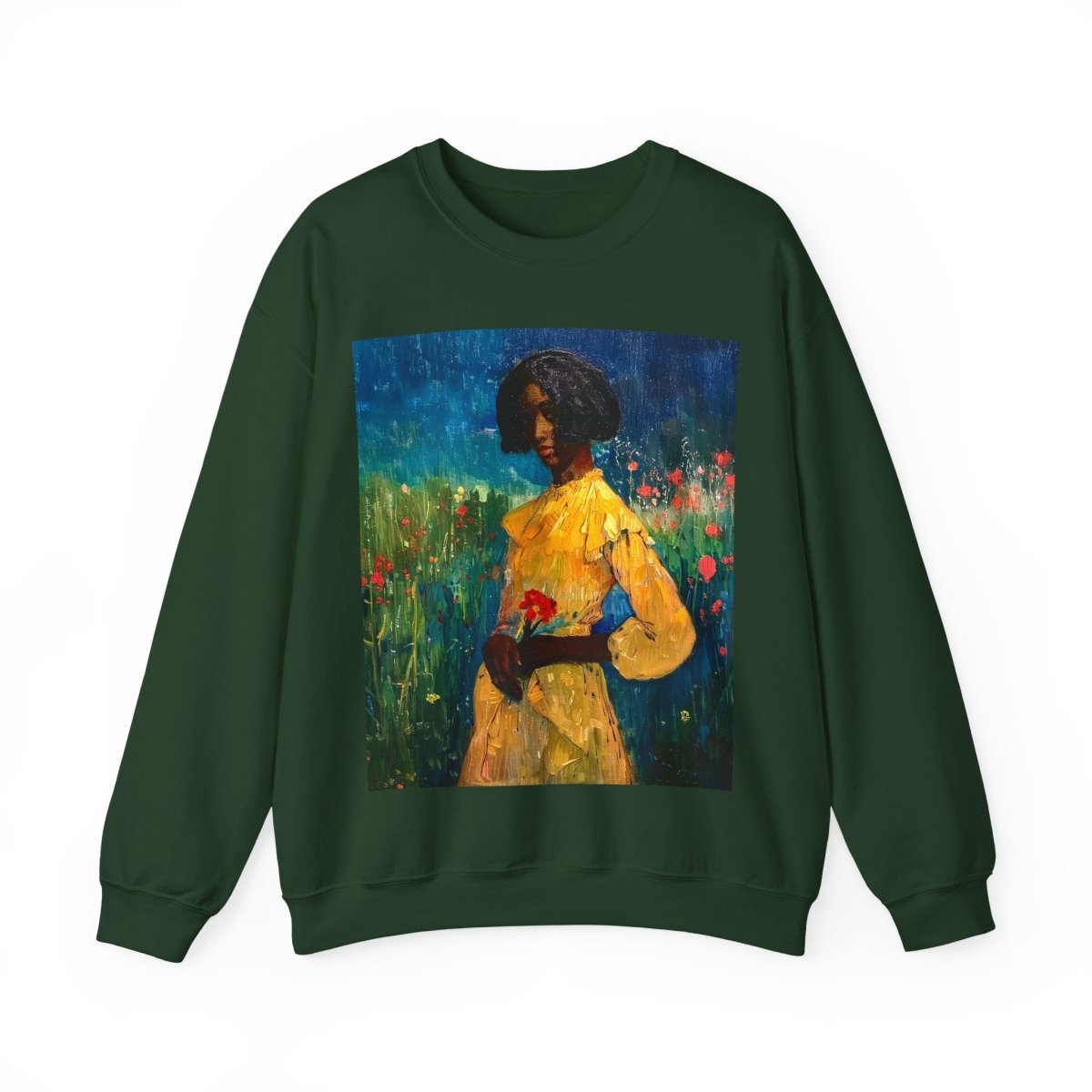 Woman in Flower Field Sweatshirt - Afrocentric Art by The Trini Gee
