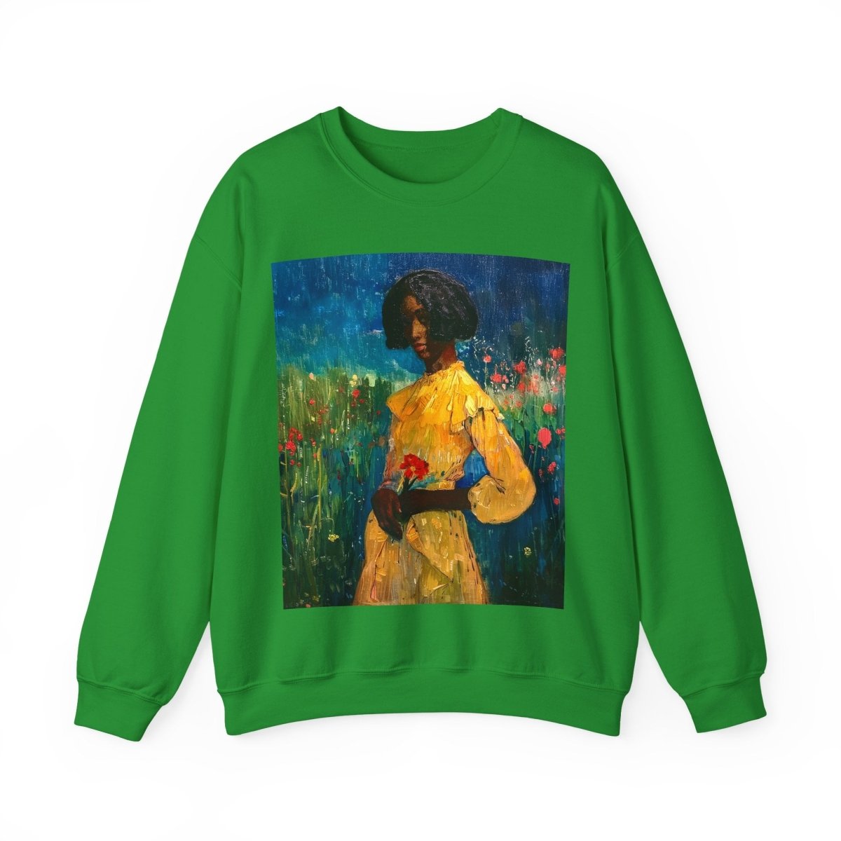 Woman in Flower Field Sweatshirt - Afrocentric Art by The Trini Gee