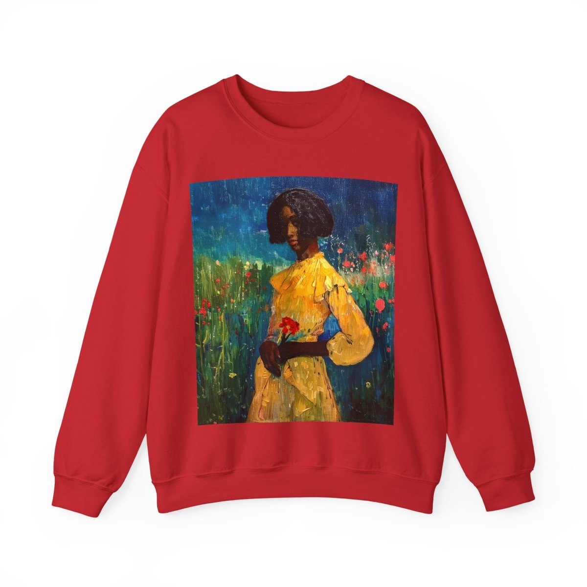 Woman in Flower Field Sweatshirt - Afrocentric Art by The Trini Gee