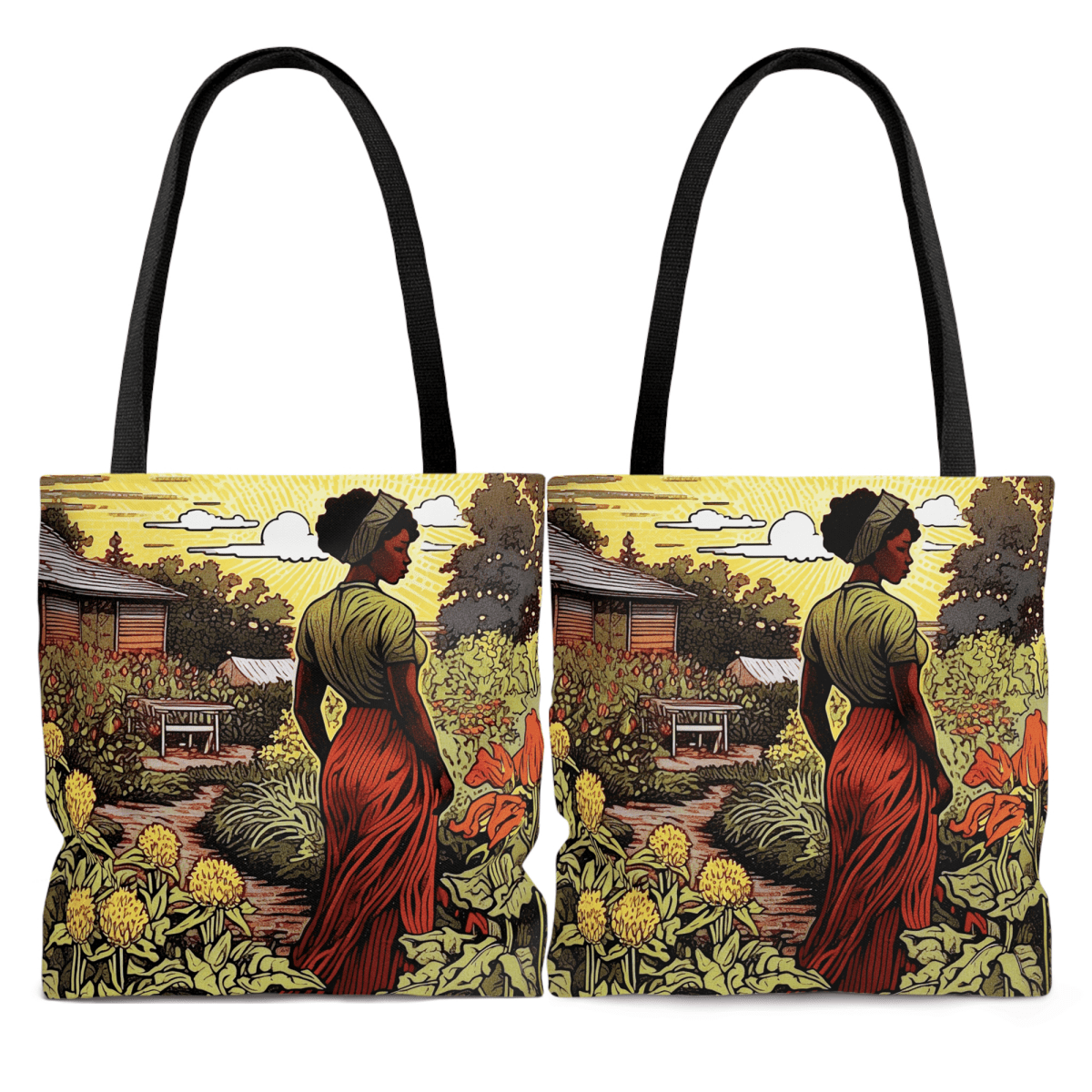 Woman in Garden Tote Bag - Afrocentric Art by The Trini Gee