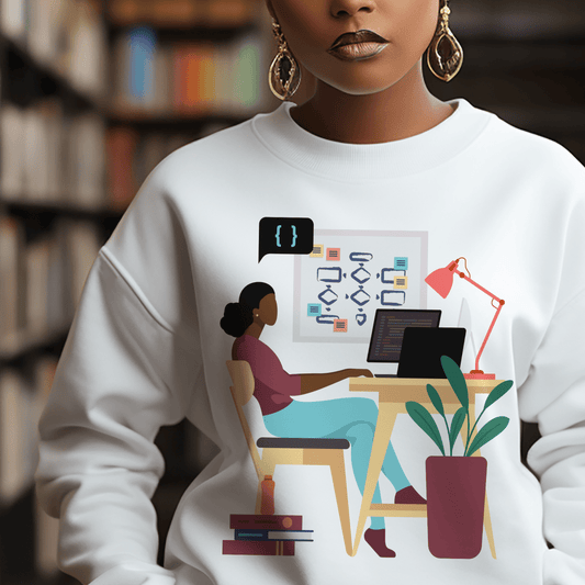 Woman in Tech Sweatshirt - Afrocentric Art by The Trini Gee