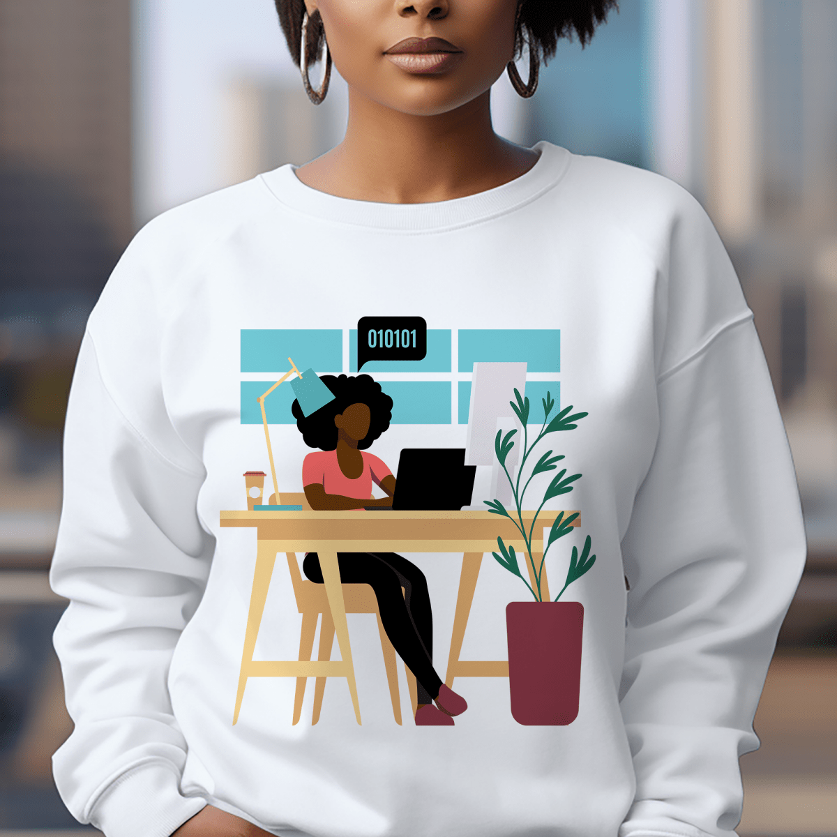 Woman in Tech Sweatshirt - Afrocentric Art by The Trini Gee