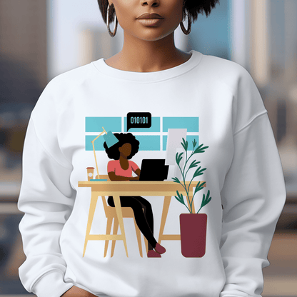 Woman in Tech Sweatshirt - Afrocentric Art by The Trini Gee