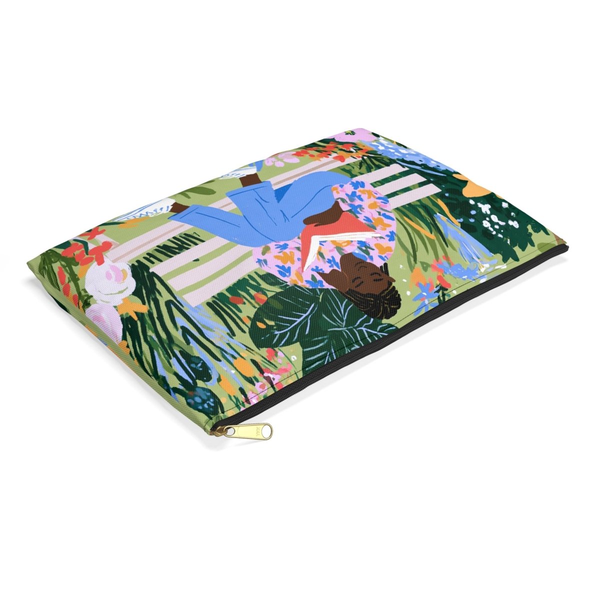 Woman Reading on Bench Accessory Pouch - Afrocentric Art by The Trini Gee