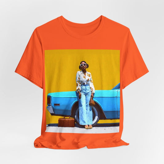 Woman with Blue Car T-Shirt - Afrocentric Art by The Trini Gee