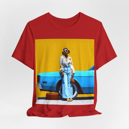 Woman with Blue Car T-Shirt - Afrocentric Art by The Trini Gee