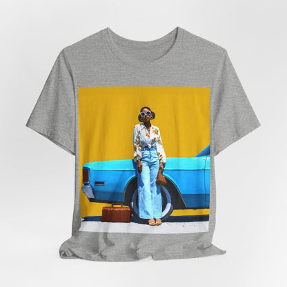Woman with Blue Car T-Shirt - Afrocentric Art by The Trini Gee