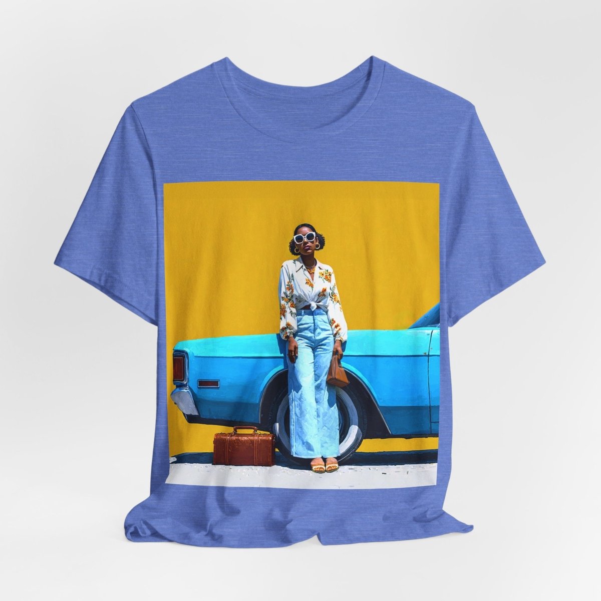Woman with Blue Car T-Shirt - Afrocentric Art by The Trini Gee