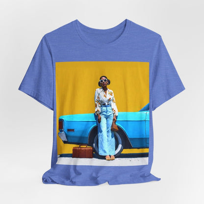 Woman with Blue Car T-Shirt - Afrocentric Art by The Trini Gee