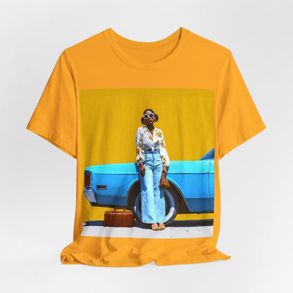 Woman with Blue Car T-Shirt - Afrocentric Art by The Trini Gee
