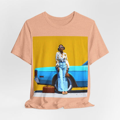 Woman with Blue Car T-Shirt - Afrocentric Art by The Trini Gee
