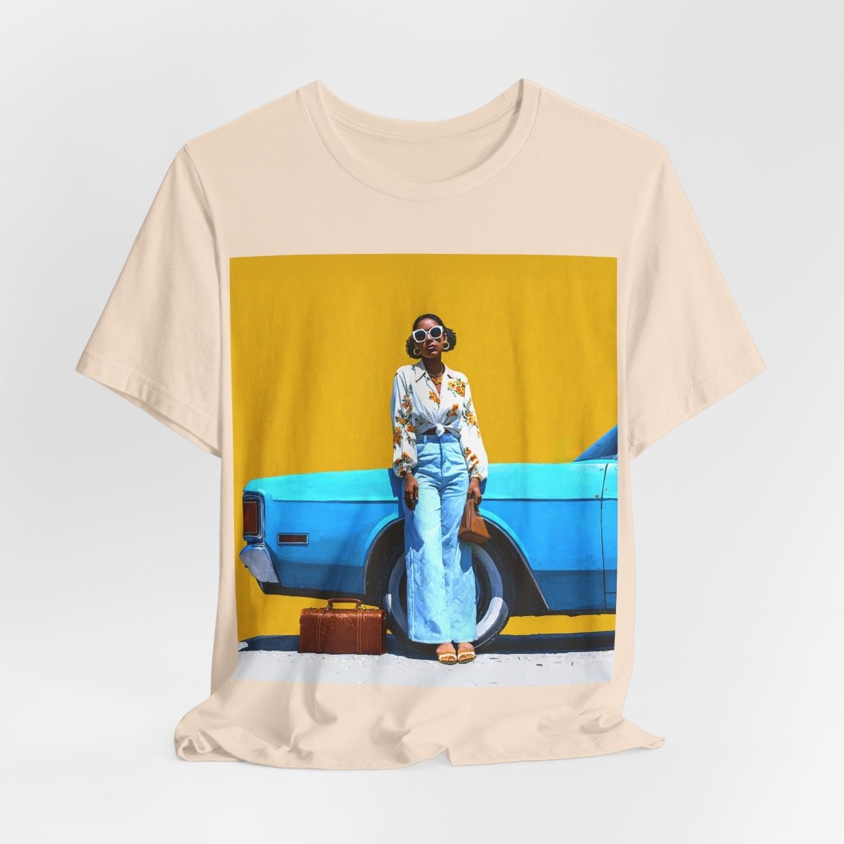 Woman with Blue Car T-Shirt - Afrocentric Art by The Trini Gee