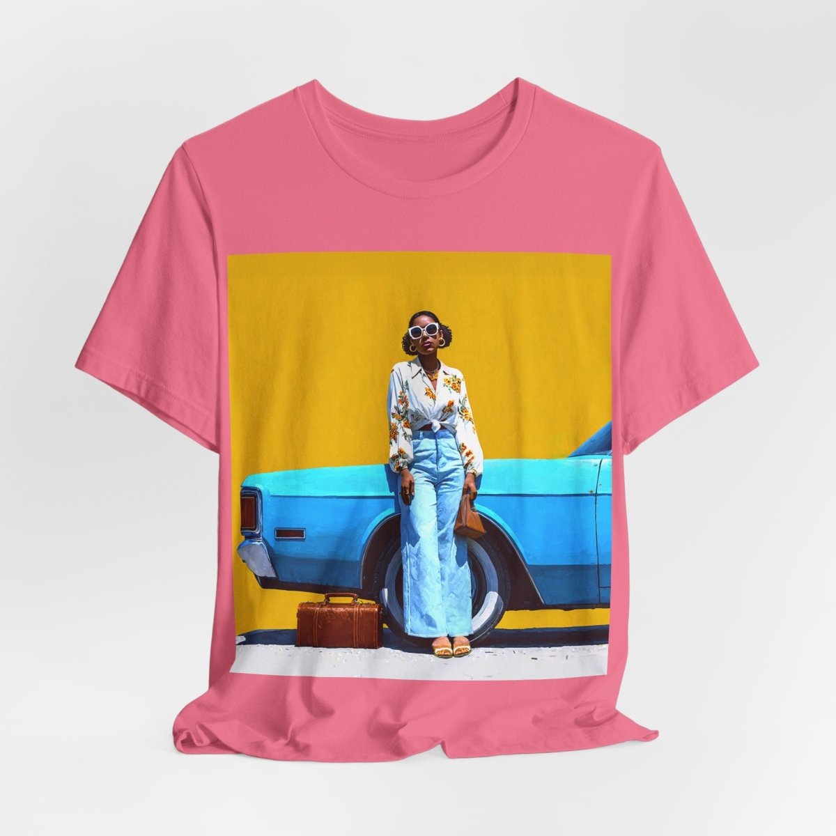 Woman with Blue Car T-Shirt - Afrocentric Art by The Trini Gee