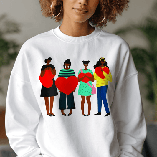 Women Holding Hearts Sweatshirt - Afrocentric Art by The Trini Gee