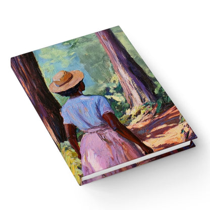 Book cover with a painting of a woman in a forest