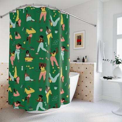 Workout Women Shower Curtain - Afrocentric Art by The Trini Gee