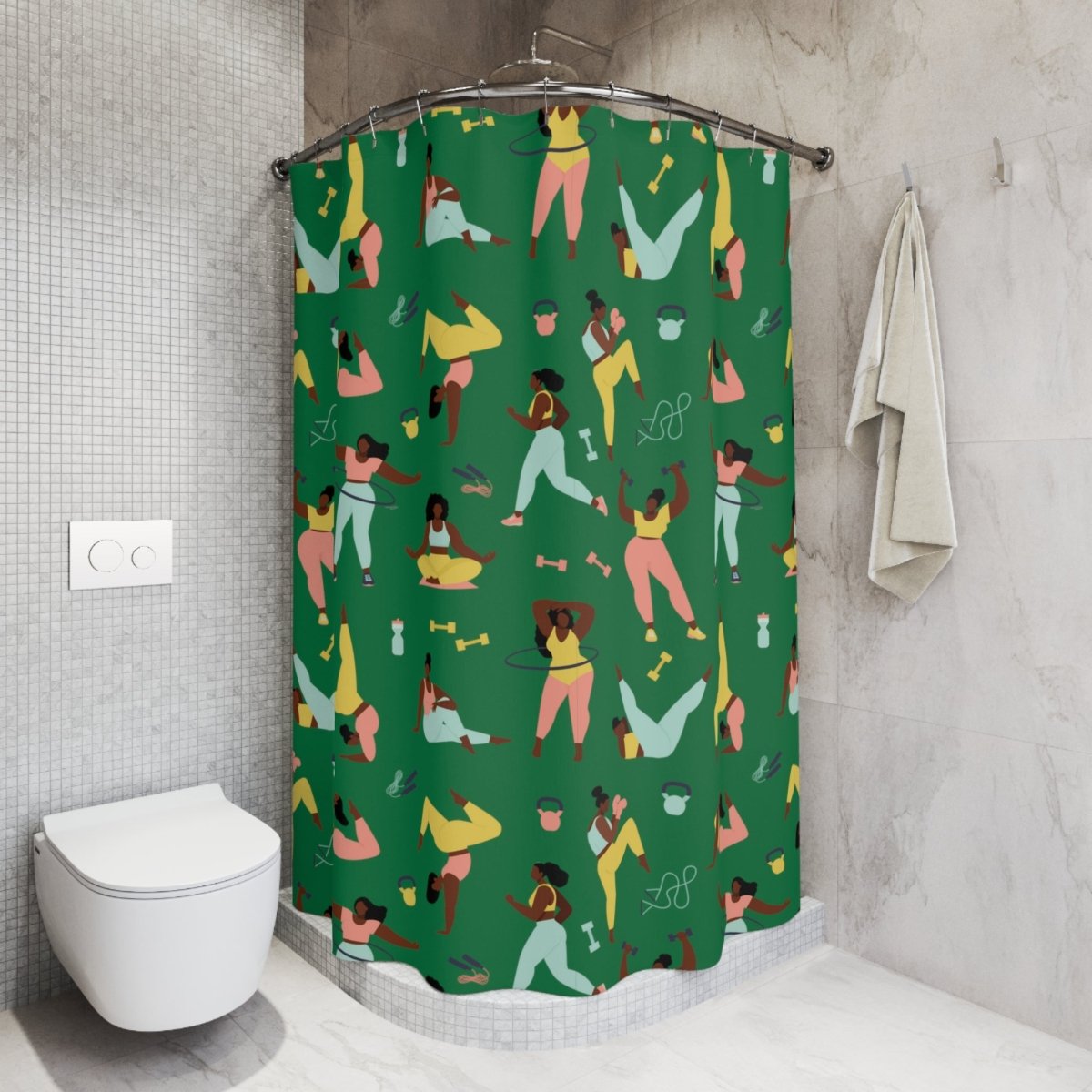 Workout Women Shower Curtain - Afrocentric Art by The Trini Gee