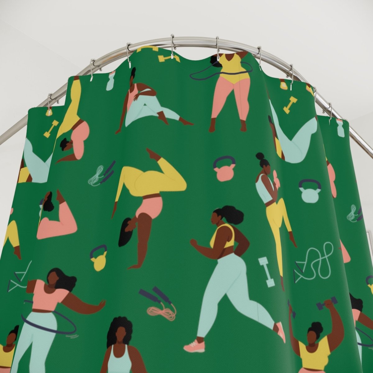 Workout Women Shower Curtain - Afrocentric Art by The Trini Gee