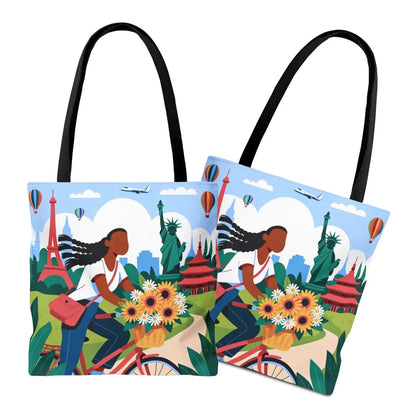 World Bike Ride Tote Bag - Afrocentric Art by The Trini Gee