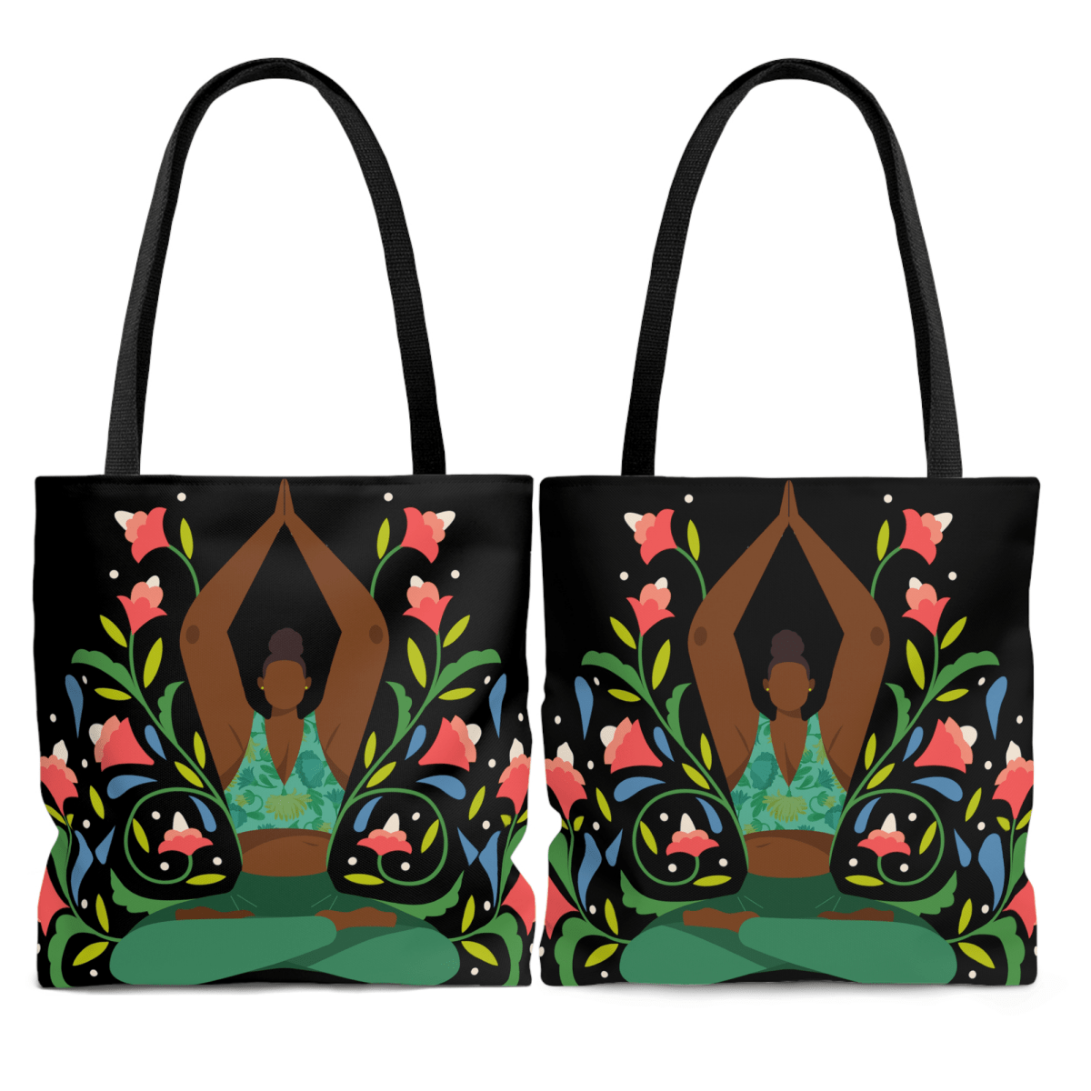 Yoga Floral Tote Bag - Afrocentric Art by The Trini Gee
