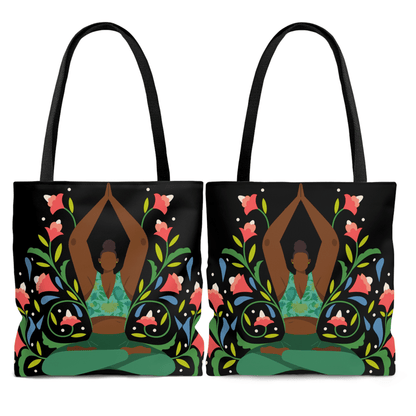Yoga Floral Tote Bag - Afrocentric Art by The Trini Gee