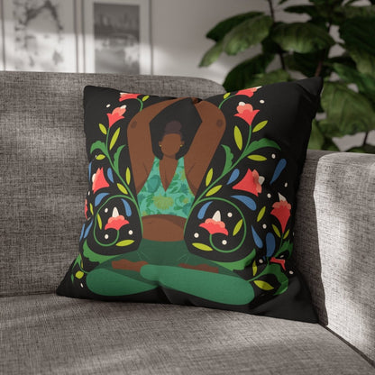 Yoga Pose Floral Pillow - Afrocentric Art by The Trini Gee
