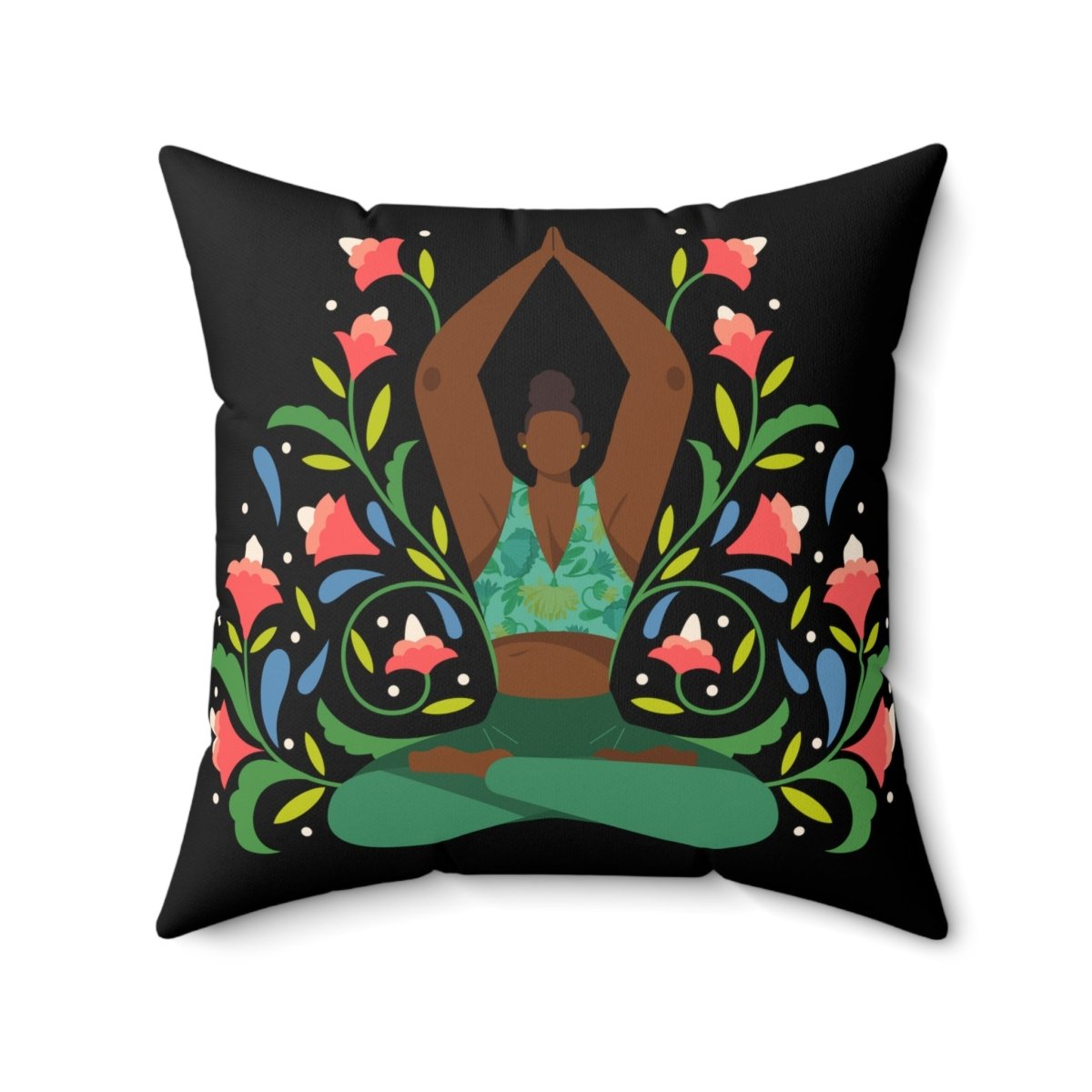 Yoga Pose Floral Pillow - Afrocentric Art by The Trini Gee