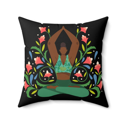 Yoga Pose Floral Pillow - Afrocentric Art by The Trini Gee
