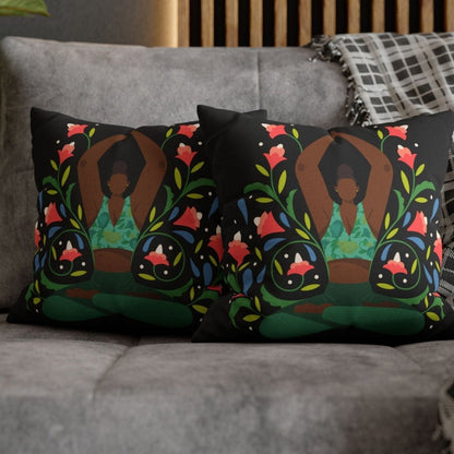Yoga Pose Floral Pillow - Afrocentric Art by The Trini Gee