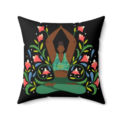 Yoga Pose Floral Pillow - Afrocentric Art by The Trini Gee