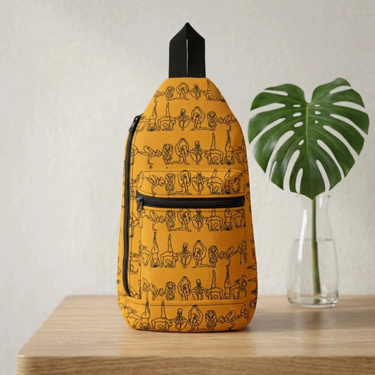 Yoga Pose Pattern Sling Bag - Afrocentric Art by The Trini Gee