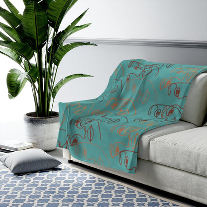 Lined Faces Teal Blanket-The Trini Gee