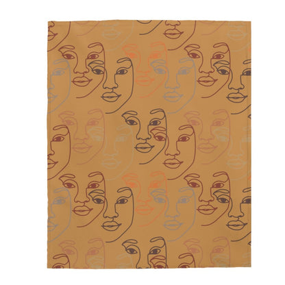 Lined Faces Brown Blanket-The Trini Gee
