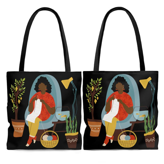 Knitting Woman Tote Bag - The Trini Gee