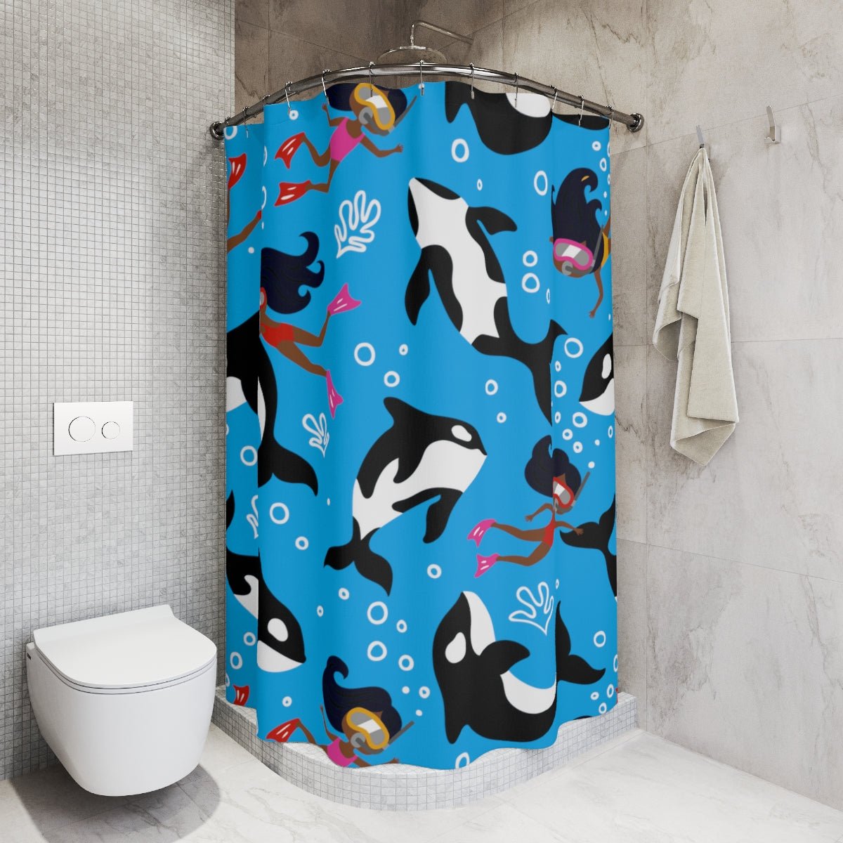 Swim with Whales Shower Curtain - The Trini Gee