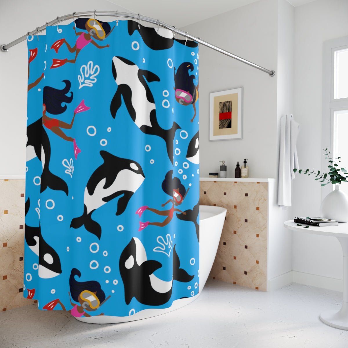 Swim with Whales Shower Curtain - The Trini Gee