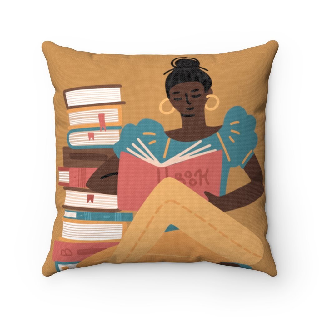 Woman Reading Books Pillow - The Trini Gee